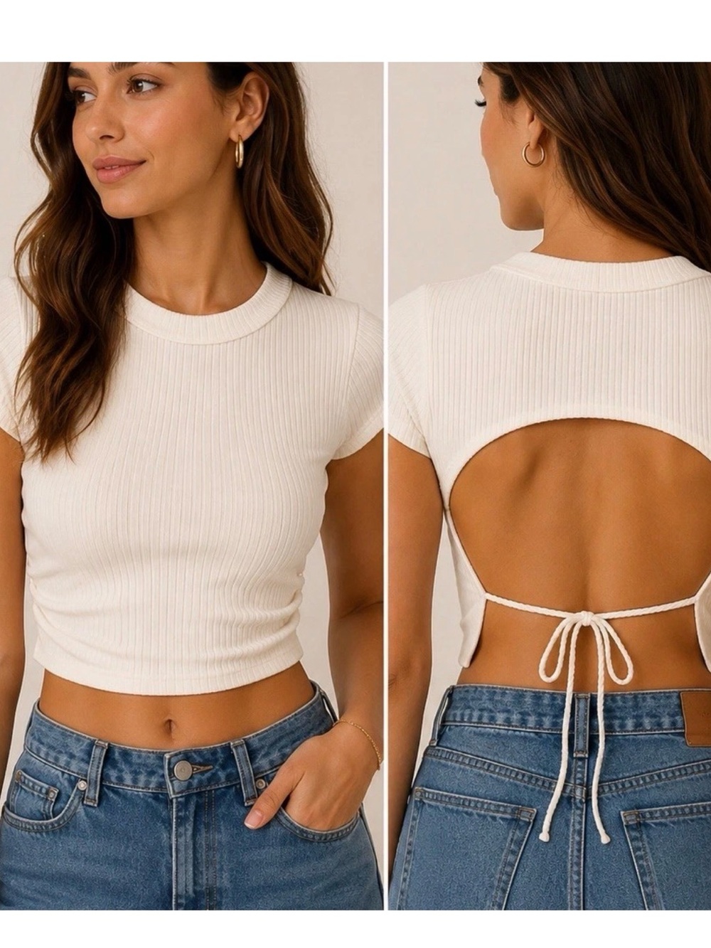 Garage Ribbed Crop Baby Tee Womens XS Ivory Short Sleeve Fitted Top